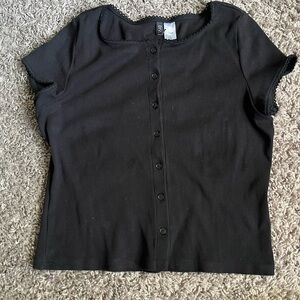 Ribbed Button-Front Short Sleeve Top - Black from H&M